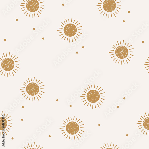 Boho neutral sun seamless pattern, digital paper, for surface design, kids clothing, print