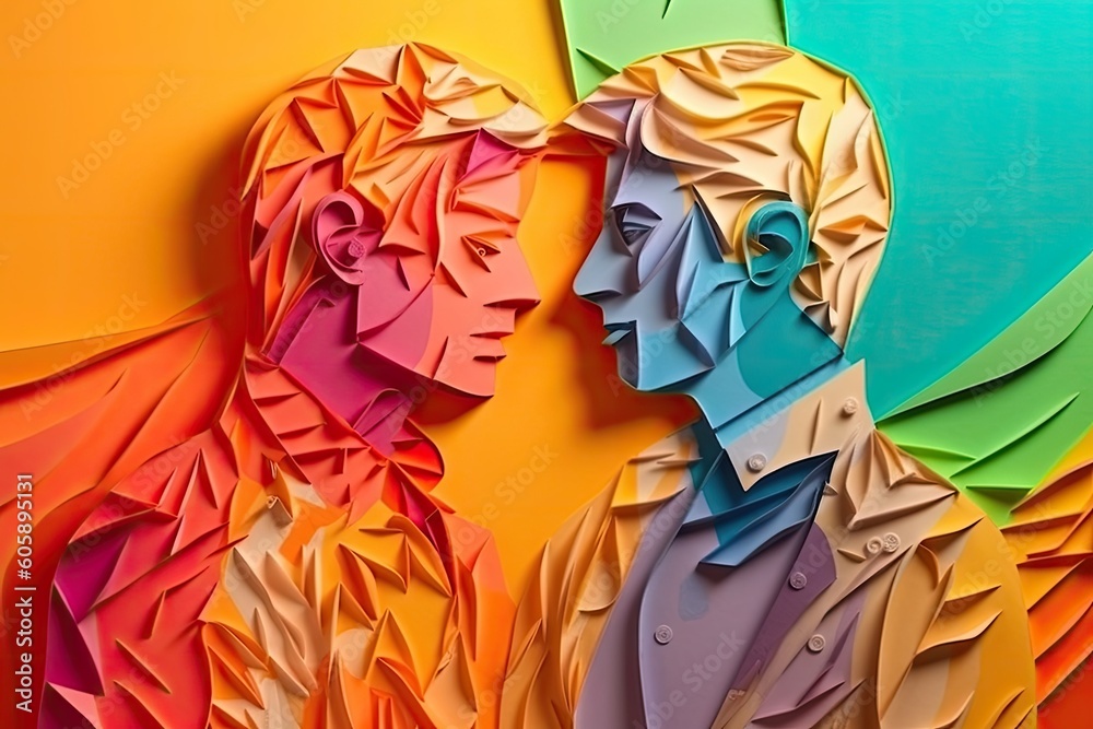Papercut illustration of a LGBTQ couple for Pride day background . Generative Ai illustration Papercut illustration of a LGBTQ couple for Pride day background . Generative Ai illustration