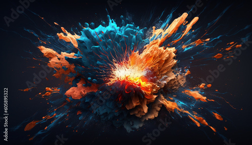 Explosion of colored powder, on a dark background. Generative AI