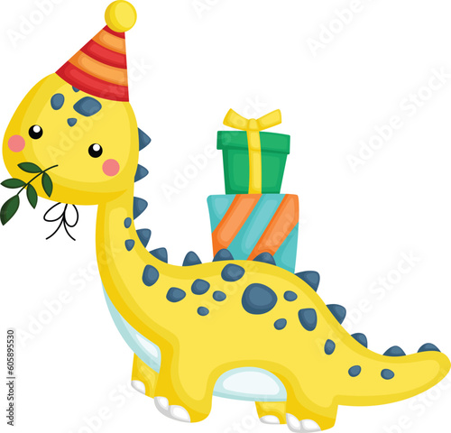 Fototapeta Naklejka Na Ścianę i Meble -  a vector of a dinosaur themed birthday celebration