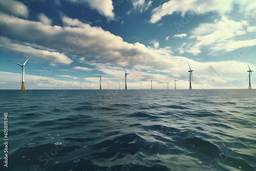 Offshore Wind farm calm sea blue sky © sam