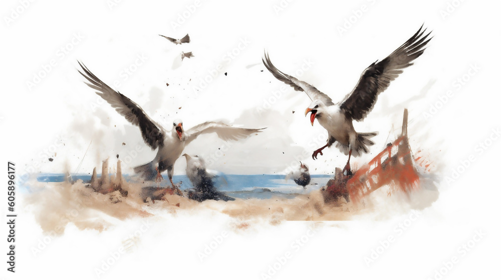 Obraz premium Generative AI, Feathers and Fury: Seagull Skirmish