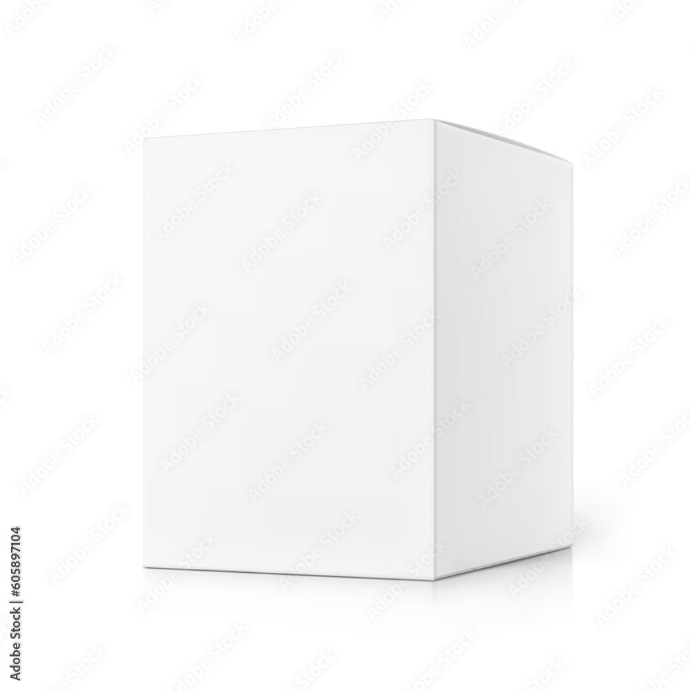 Realistic cardboard box mockup. Vector illustration isolated on white background. Can be use for cosmetic, perfume, pharmacy, food and etc. Ready for your design. EPS10.	
