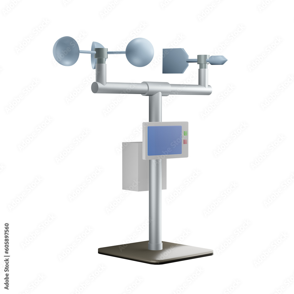 3D rendering of an anemometer connected to a solar panel and integrated with a monitor screen that reports the weather via the internet of things 3D rendering of an anemometer connected to a solar panel and integrated with a monitor screen that reports the weather via the internet of things