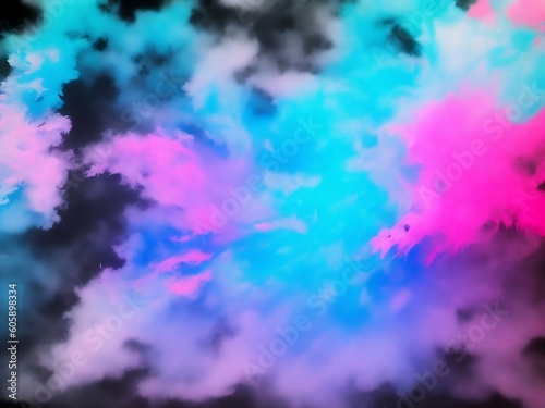 Paint water. Color mist. Magic spell mystery. Blue pink contrast vapor floating splash cloud blend on dark black abstract art background, Ai Generative