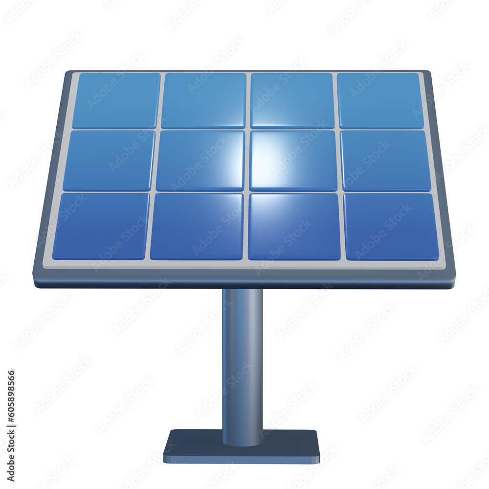 3D rendering of a solar panel which is a generator of solar electricity. Suitable for design elements, brochures, solar panel icons, both print and non-print