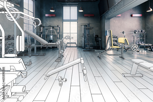 Body Building Gym Integrated Inside a Fitness Area  project  - 3D Visualization