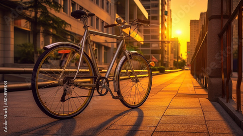 bicycle of the street during sunset. Generative Ai