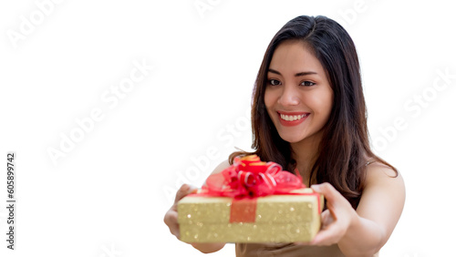 Young Asian woman holding a gift box