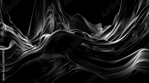 Abstract black background with white lines, generative AI.