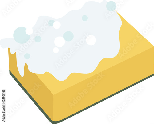 sponge for washing dishes with foam vector illustration