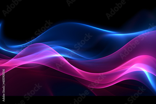 pink blue neon glowing abstract futuristic background with high speed moving wave lines in the black background. Generative ai.