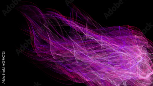 graphic illustration on a black background of gradient purple luminous filaments