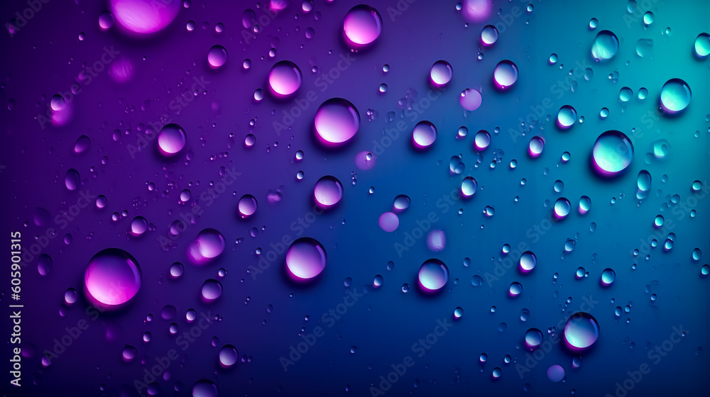 Water drops on a purple background, generative AI. Water drops on a purple background, generative AI.
