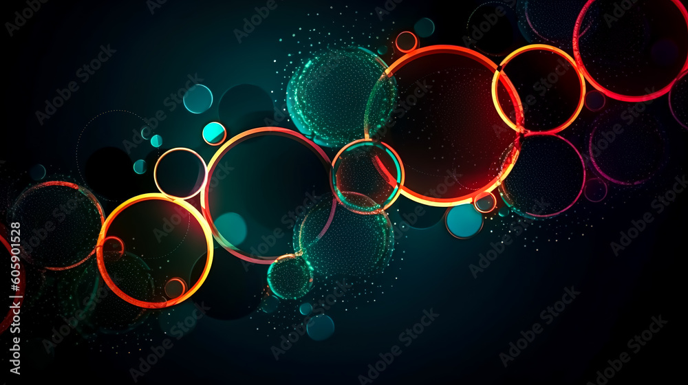 Dark abstract background with glowing rings, generative AI. Dark abstract background with glowing rings, generative AI.
