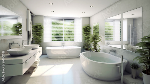 Bright elegant bathroom interior in a luxury house. Generative Ai