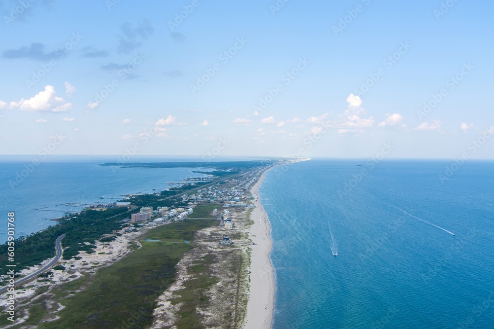 Aerial view of Fort Morgan, Alabama Beach