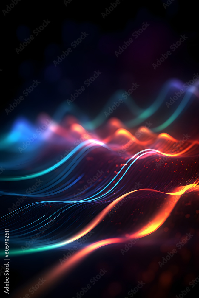 Fototapeta premium vibrant neon glowing abstract futuristic background with high speed moving wave lines in the black background. Generative ai.