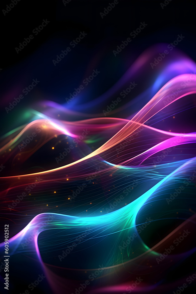 Fototapeta premium vibrant neon glowing abstract futuristic background with high speed moving wave lines in the black background. Generative ai.