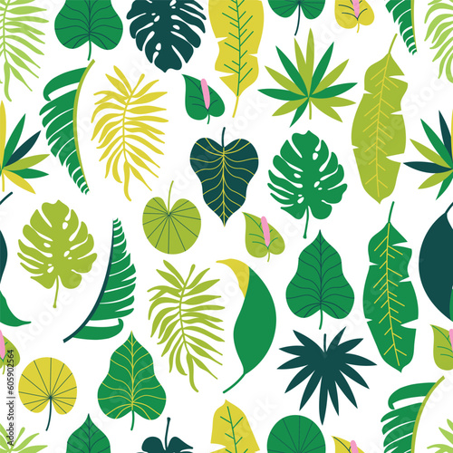 Tropical leaves seamless pattern. Exotic green leaves for fabric  print  cover  banner and invitation  Vector stock illustration.