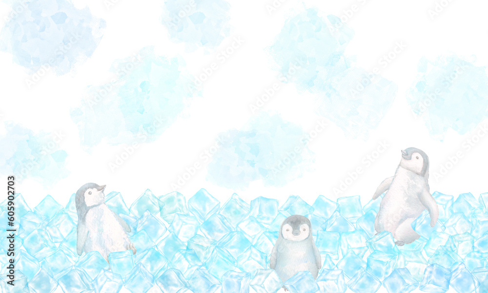 氷の世界で遊ぶかわいいペンギンたちのイラスト。 Stock Illustration 