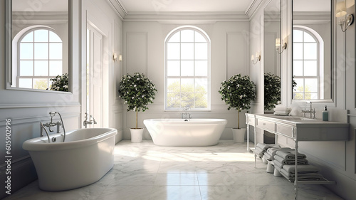 Bright elegant bathroom interior in a luxury house. Generative Ai