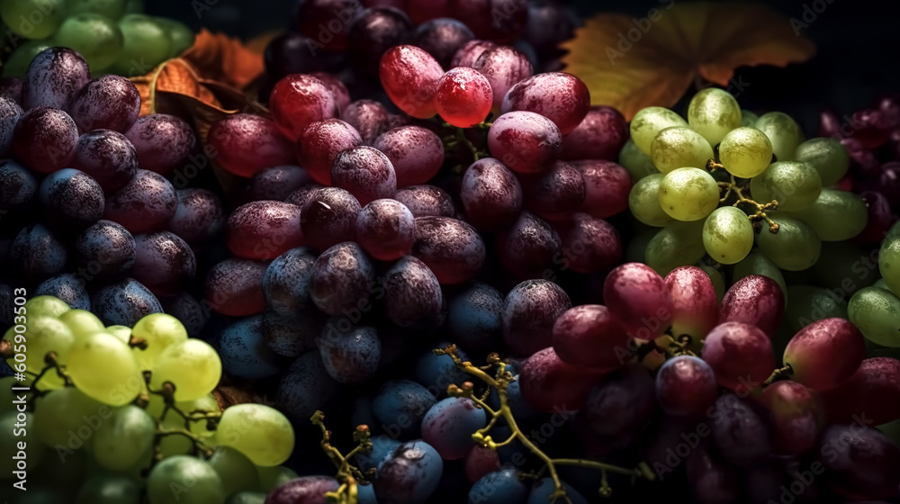 Green and rose grapes background, generative AI. Green and rose grapes background, generative AI.