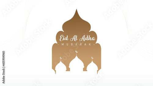 Islamic theme banner poster background design for Eid al-Adha celebration with mosque decoration and lights