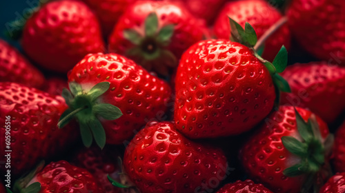 Ripe strawberries close-up  food background  generative AI.