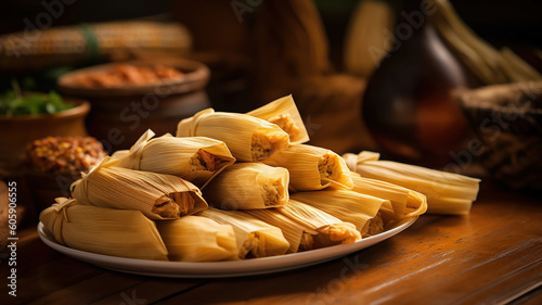 Homemade Corn and Chicken Tamales Ready to Eat. Generative Ai photo