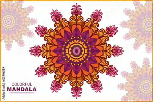 Colorful mandala round floral elements frame design