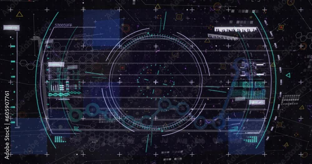 Animation of light trails and scope scanning over statistical data processing on black background Animation of light trails and scope scanning over statistical data processing on black background