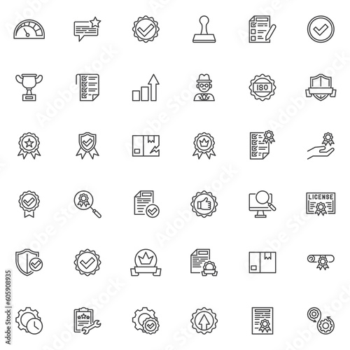 Quality control line icons set
