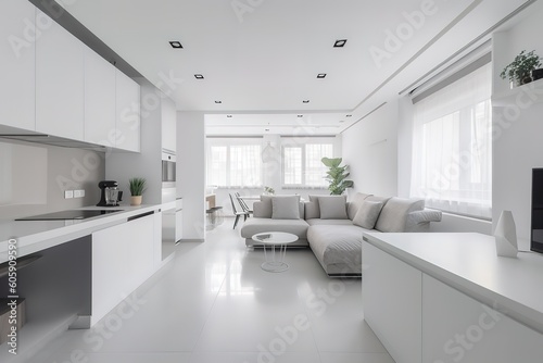 Living room design with empty frame mock-up   The stylish composition at living room interior with minimal design   Spacious long living room with dark design   Luxury white living room Generative AI