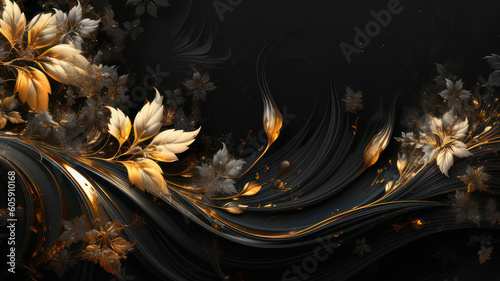Gold Black Floral background
