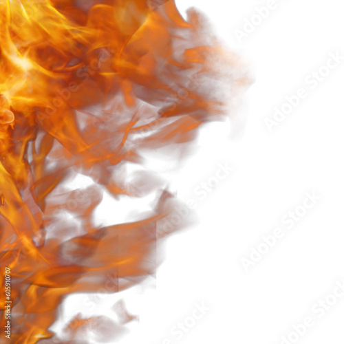Fire spark overlay with smoke and flame background. Grill heat glow in cloud isolated transparent background. Realistic flying orange sparkle abstract illustration.