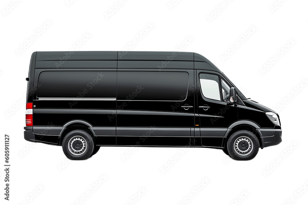 Transparent Background Isolated Side View of Black Cargo Van,
