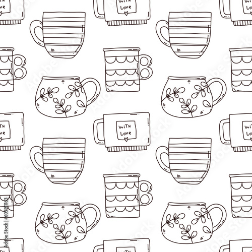 cute seamless pattern of cups. vector doodle hand drawn illustration