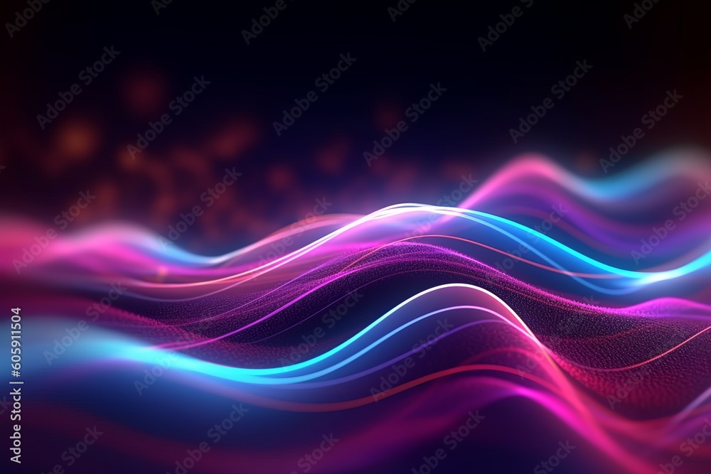 Experience the Futuristic Data Transfer Concept with Glowing Neon Wave Lines and Bokeh Lights in this Fantastic Wallpaper , Generative AI. Experience the Futuristic Data Transfer Concept with Glowing Neon Wave Lines and Bokeh Lights in this Fantastic Wallpaper , Generative AI.