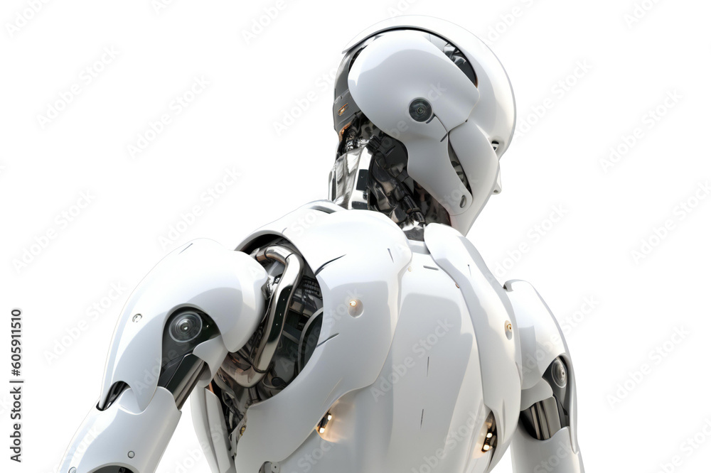 White Humanoid robots closeup, graphs, and charts, very detailed, on white background. PNG, Generative AI. White Humanoid robots closeup, graphs, and charts, very detailed, on white background. PNG, Generative AI.