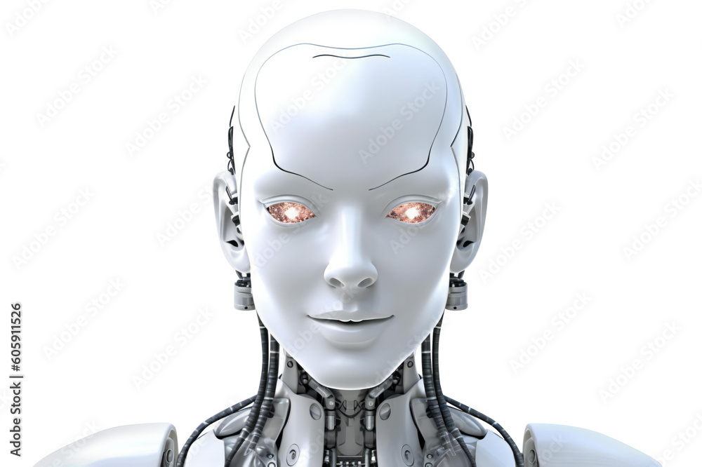 White Humanoid robots closeup, graphs, and charts, very detailed, on white background. PNG, Generative AI. White Humanoid robots closeup, graphs, and charts, very detailed, on white background. PNG, Generative AI.