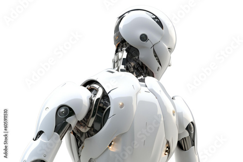 White Humanoid robots closeup, graphs, and charts, very detailed, on white background. PNG, Generative AI.