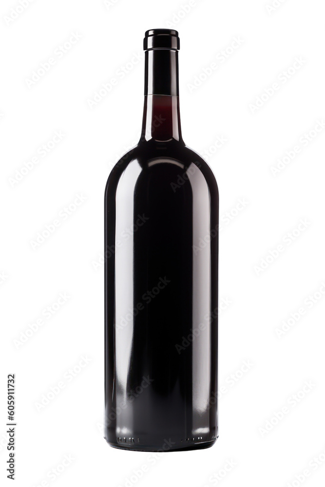 Red wine bottle isolated on transparent background, PNG, Generative AI