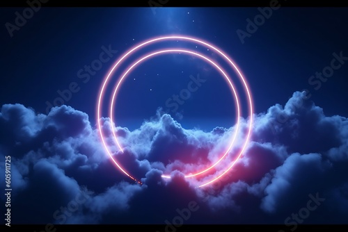 Wallpaper Mural Nature's Brilliance: Captivating Leaves in Blue Neon Rectangle Against a Dark Backdrop, Generative AI. Torontodigital.ca