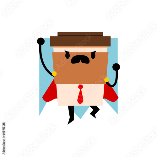 flying superhero coffee cup mascot. father coffee cup mascot wearing cloak like a superhero vector.