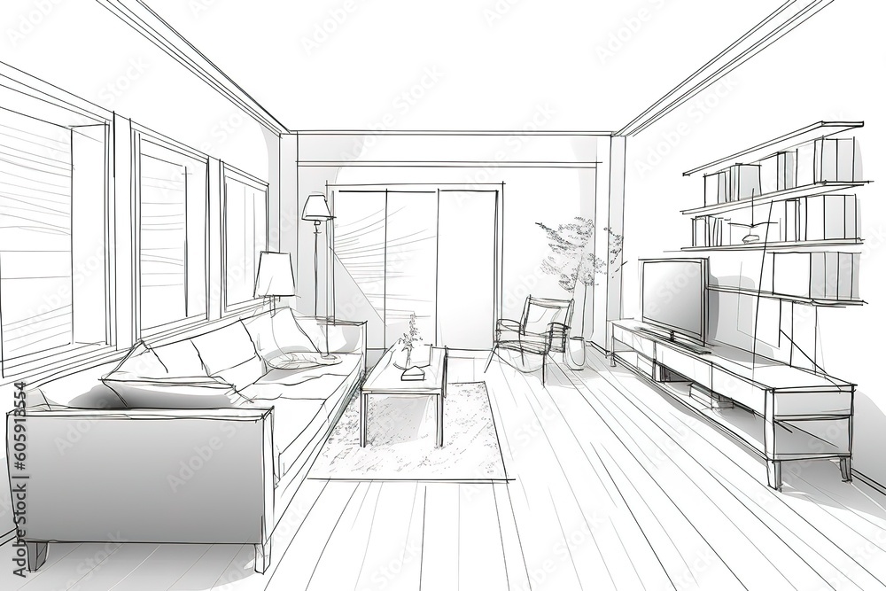 Interior design with modern living room in black and white. Generative AI Interior design with modern living room in black and white. Generative AI