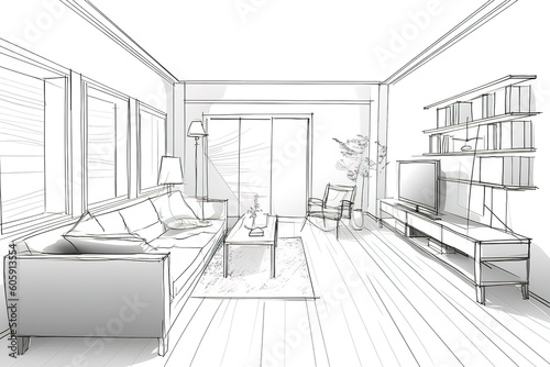 Interior design with modern living room in black and white. Generative AI