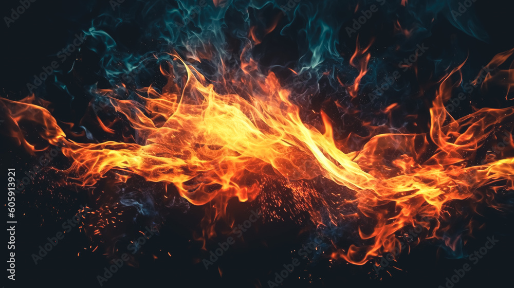 Fire flame texture. Blaze flames background for banner, generative AI.