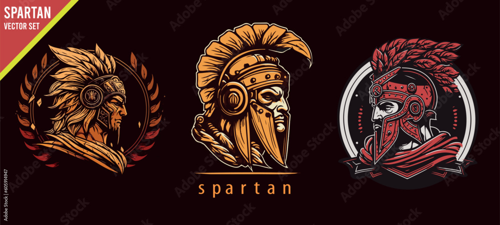 spartan mascot head graphic design bundle set illustration vector