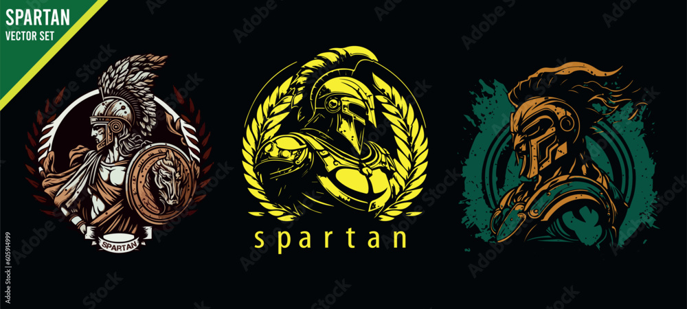 spartan mascot head graphic design bundle set illustration vector Stock ...